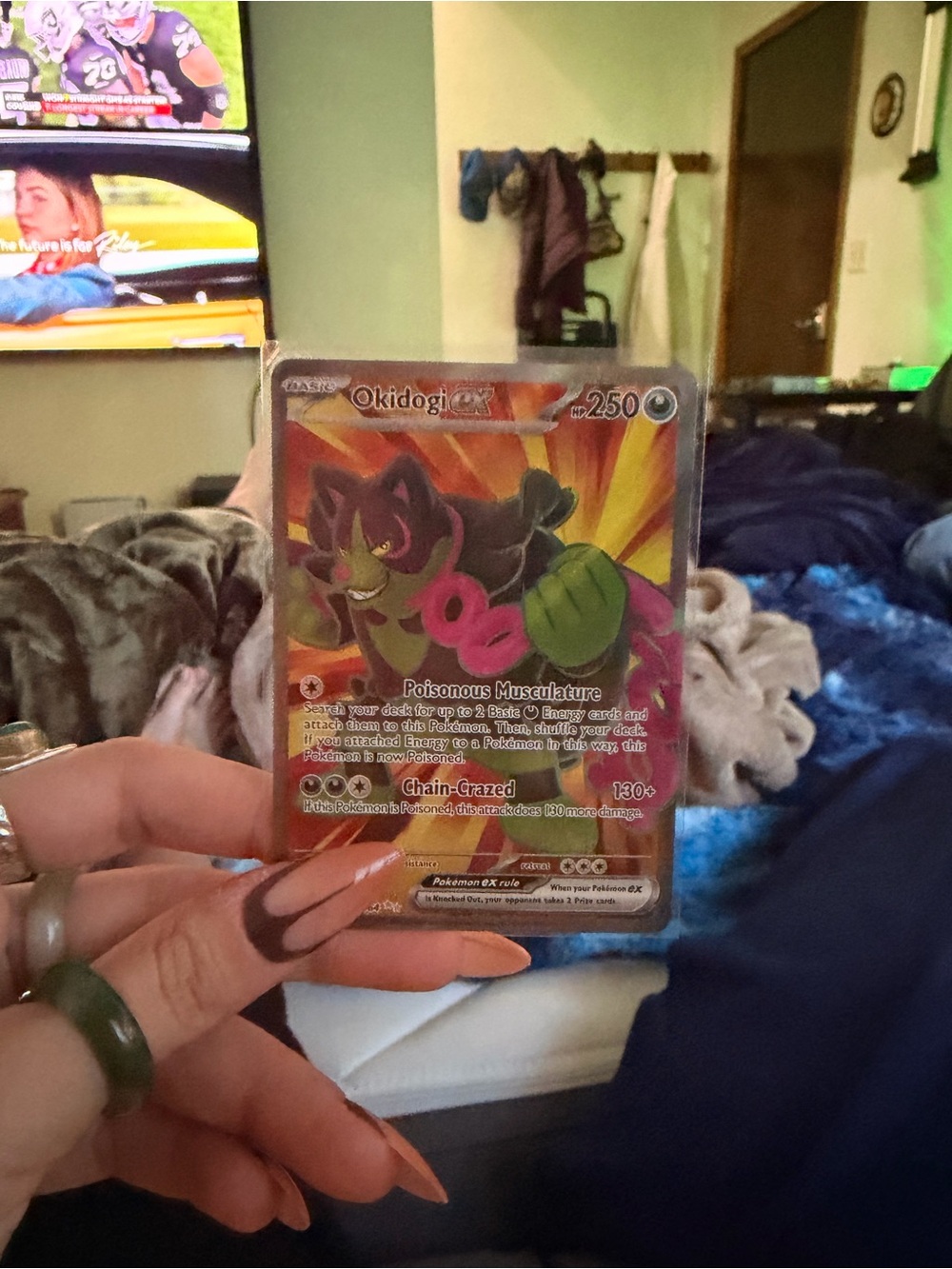 Pokemon Galarian Meowth EX Card - Pink & Green